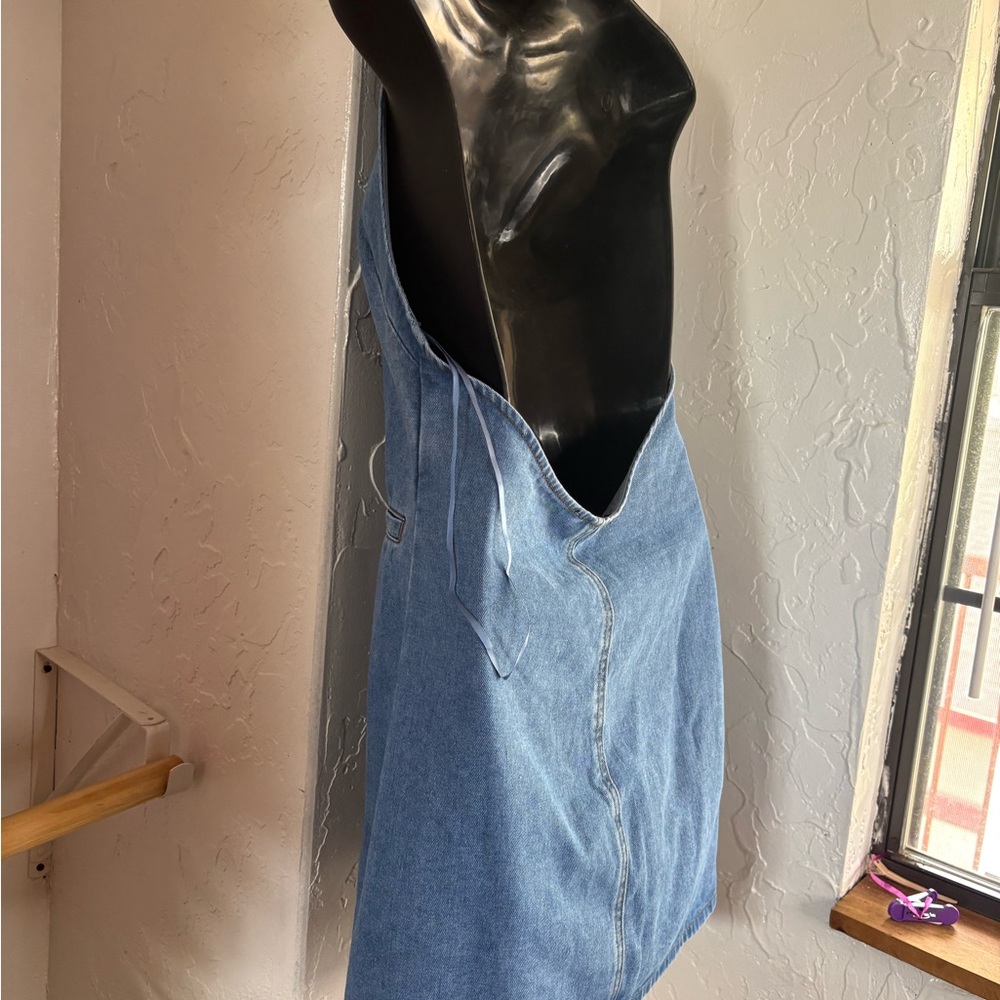 Sincerely Jules NWT Light Blue Denim Halter backless Mini Dress sz M button down - Picture 7 of 8